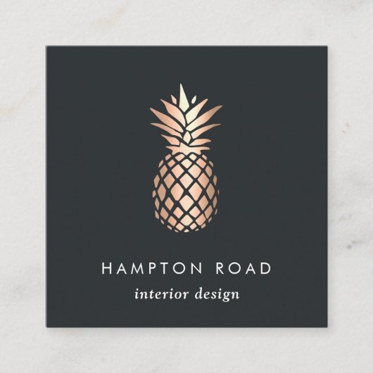 Elegant Faux Copper Pineappel Vierkante Visitekaartje (Voorkant)