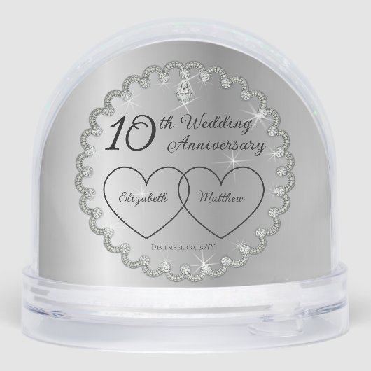 Elegant Faux Diamond Look 10th Wedding Anniversary Sneeuwbol (Achterkant)