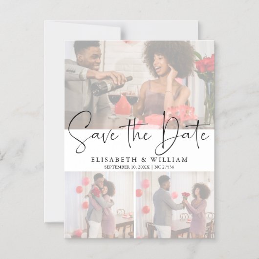 Elegant Faux-effectbedekking 3 Foto slaat de datum Magnetische Uitnodiging (Voorkant)