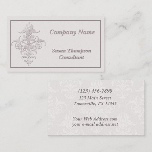 Elegant Faux Embossed Damask Visitekaartje (Voorkant / Achterkant)
