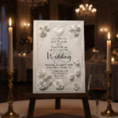 Elegant Faux Embossed White Floral Heart Wedding Kaart