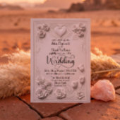 Elegant Faux Embossed White Floral Heart Wedding Kaart