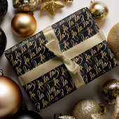 Elegant Faux Fa la Script Typografie Black & Gold Cadeaupapier