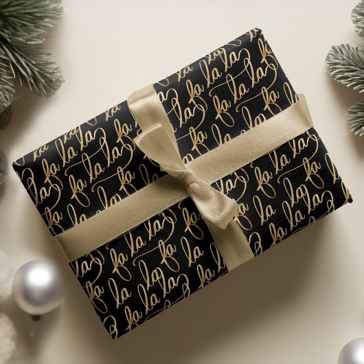 Elegant Faux Fa la Script Typografie Black & Gold Cadeaupapier