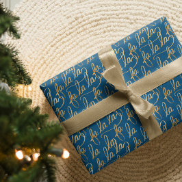 Elegant Faux Fa la Script Typografie Gold & Blue Cadeaupapier