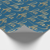 Elegant Faux Fa la Script Typografie Gold & Blue Cadeaupapier (Hoek)