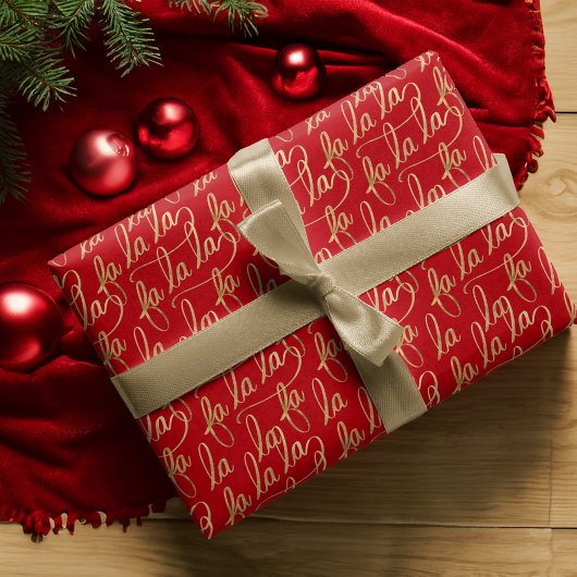 Elegant Faux Fa la Script Typografie Gold & White Cadeaupapier