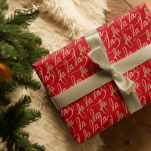 Elegant Faux Fa la Script Typografie Gold & White Cadeaupapier