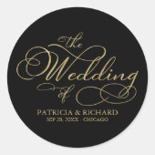 Elegant Faux Folie Black Gold Calligraphy Wedding Ronde Sticker (Voorkant)