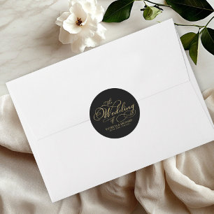Elegant Faux Folie Black Gold Calligraphy Wedding Ronde Sticker