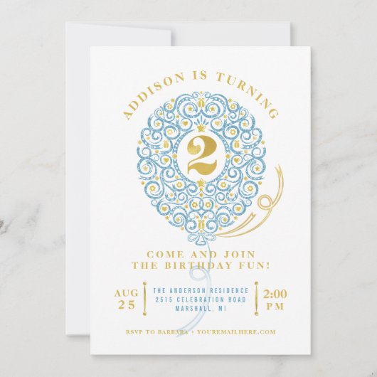 Elegant Faux Folie Lacy Balloon 2e verjaardag Kaart (Voorkant)