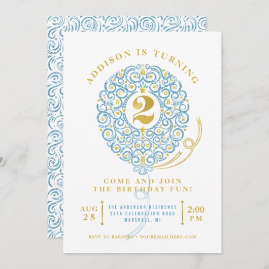 Elegant Faux Folie Lacy Balloon 2e verjaardag Kaart (Voorkant / Achterkant)