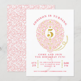 Elegant Faux Folie Lacy Balloon 5e verjaardag Kaart