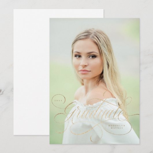 Elegant faux-folie manuscript enig foto afstuderen kaart (Voorkant / Achterkant)