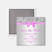 Elegant Faux Fur & Pink Bow Verjaardag Save The Da Magneet (Voorkant / Achterkant)
