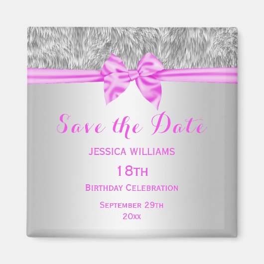 Elegant Faux Fur & Pink Bow Verjaardag Save The Da Magneet (Voorkant)