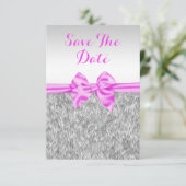 Elegant Faux Fur & Roze Bow Birthday Save the Date (Staand voorkant)