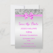 Elegant Faux Fur & Roze Bow Birthday Save the Date (Achterkant)