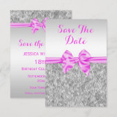 Elegant Faux Fur & Roze Bow Birthday Save the Date (Voorkant / Achterkant)