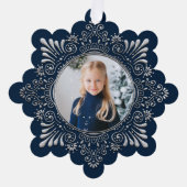 Elegant  Faux Gehamerd Zilver Photo-Blue Ornament Kaart (Voorkant)