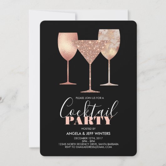 Elegant Faux Glitter Cocktail Party Kaart (Voorkant)