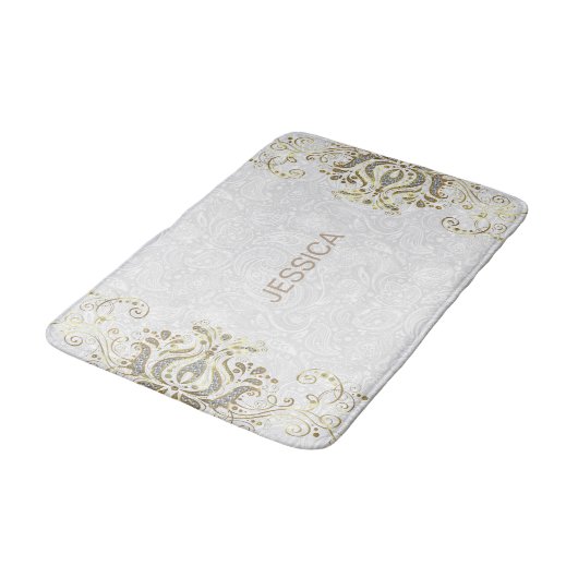 Elegant Faux Glitter en Gold Floral Lace Swirl Badmat (Gekanteld)