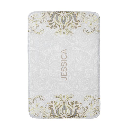 Elegant Faux Glitter en Gold Floral Lace Swirl Badmat (Voorkant Verticaal)