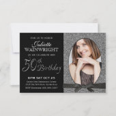 Elegant Faux Glitter Foto 50th Birthday Party Kaart (Voorkant)