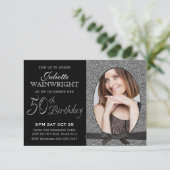 Elegant Faux Glitter Foto 50th Birthday Party Kaart (Staand voorkant)