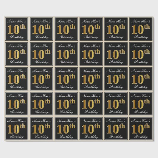 Elegant, Faux Gold 10th Birthday + Eigen naam Cadeaupapier (Vlak)
