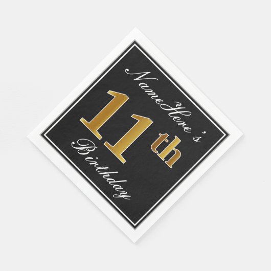 Elegant, Faux Gold 11th Birthday + Eigen naam Servet (Hoek)