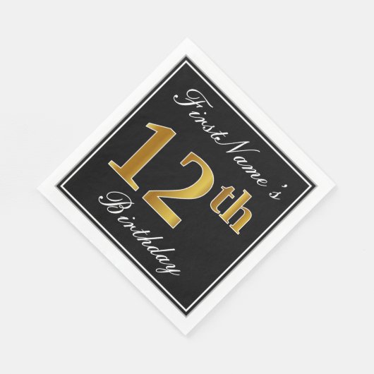 Elegant, Faux Gold 12th Birthday + Eigen naam Servet (Hoek)