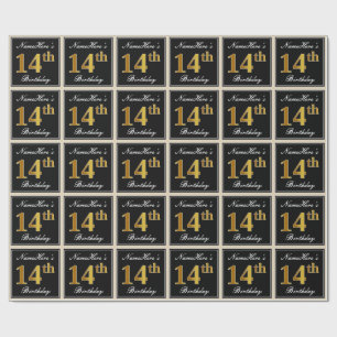Elegant, Faux Gold 14th Birthday + Eigen naam Cadeaupapier