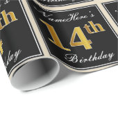 Elegant, Faux Gold 14th Birthday + Eigen naam Cadeaupapier (Rol Hoek)