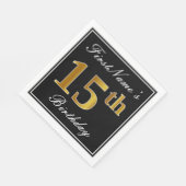 Elegant, Faux Gold 15th Birthday + Eigen naam Servet (Hoek)