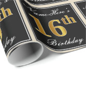 Elegant, Faux Gold 16th Birthday + Eigen naam Cadeaupapier (Rol Hoek)