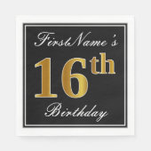 Elegant, Faux Gold 16th Birthday + Eigen naam Servet (Voorkant)
