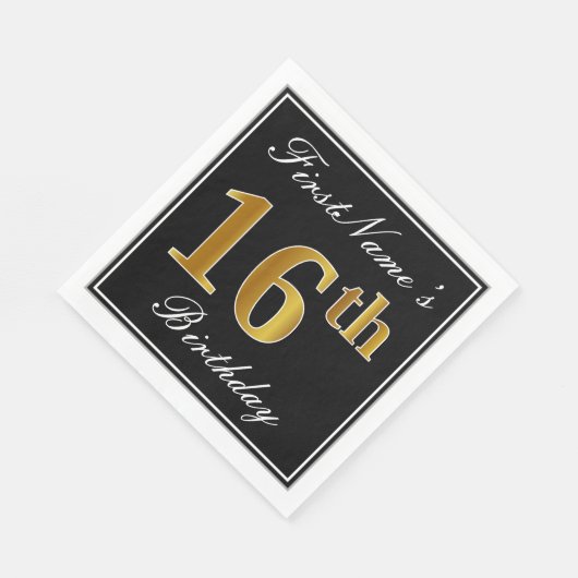 Elegant, Faux Gold 16th Birthday + Eigen naam Servet (Hoek)