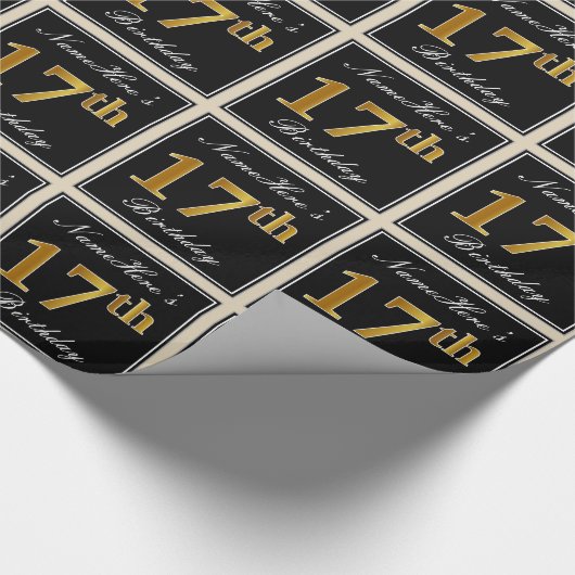 Elegant, Faux Gold 17th Birthday + Eigen naam Cadeaupapier (Hoek)