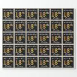 Elegant, Faux Gold 18th Birthday   Eigen naam Cadeaupapier<br><div class="desc">Dit eenvoudige en elegante ontwerp van verpakkingspapier bevat een gepersonaliseerd bericht zoals "ANamehere's 18th Birthday" (met de "18th" met een faux-/imitatievoudenachtige kleur) binnen een zwart-gekleurd vierkant gebied met een eenvoudige omtrek. De naam is in een elegante wit-gekleurde manuscript-als tekst, en kan worden gepersonaliseerd. Een dergelijk artikel kan misschien gebruikt worden...</div>