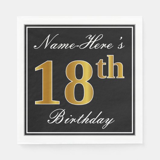 Elegant, Faux Gold 18th Birthday + Eigen naam Servetten (Voorkant)