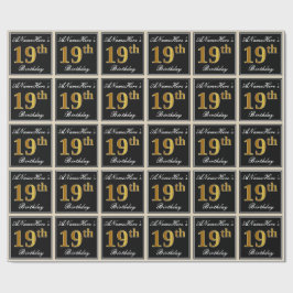Elegant, Faux Gold 19th Birthday + Eigen naam Cadeaupapier