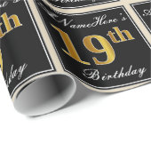 Elegant, Faux Gold 19th Birthday + Eigen naam Cadeaupapier (Rol Hoek)