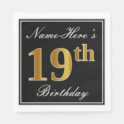 Elegant, Faux Gold 19th Birthday + Eigen naam Servet (Voorkant)