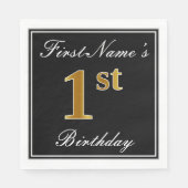 Elegant, Faux Gold 1st Birthday + Eigen naam Servetten (Voorkant)