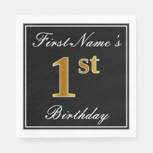 Elegant, Faux Gold 1st Birthday + Eigen naam Servetten