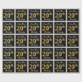Elegant, Faux Gold 20th Birthday + Eigen naam Cadeaupapier