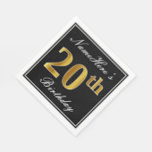 Elegant, Faux Gold 20th Birthday + Eigen naam Servetten (Hoek)