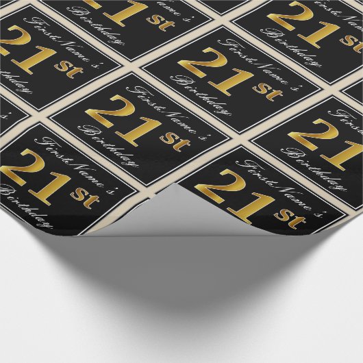 Elegant, Faux Gold 21st Birthday + Eigen naam Cadeaupapier (Hoek)