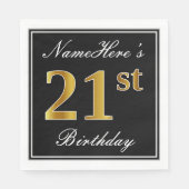 Elegant, Faux Gold 21st Birthday + Eigen naam Servet (Voorkant)